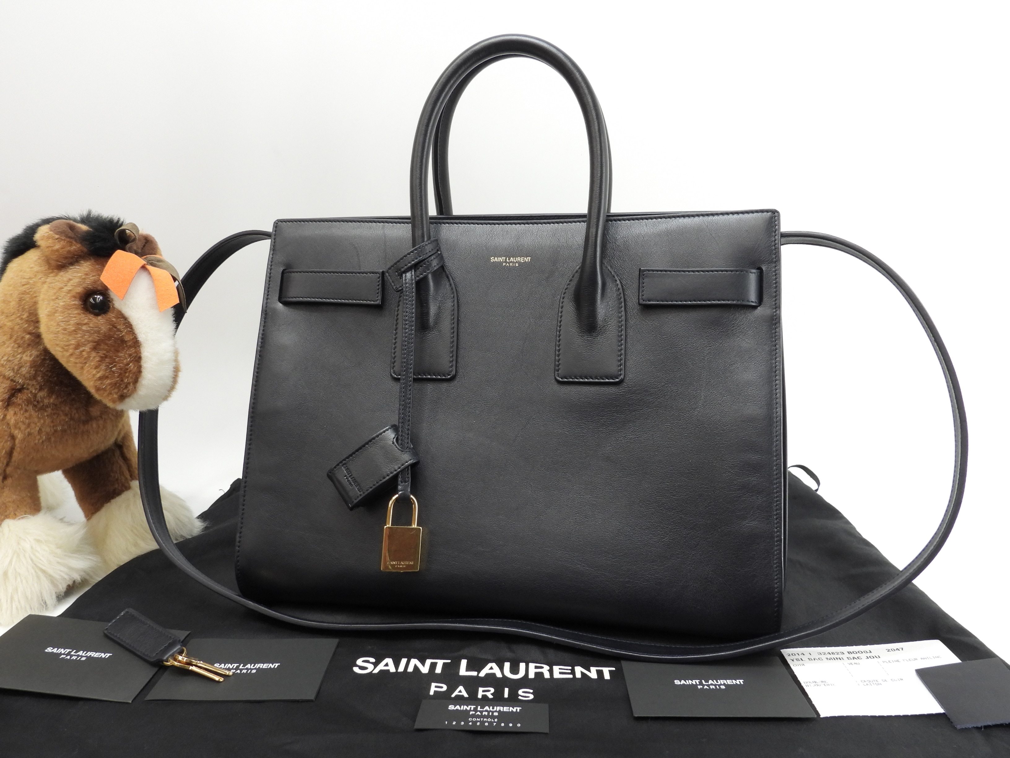サックドジュール YSL レザー濃紺 トートバッグ ハンドバッグ 美品@ 90