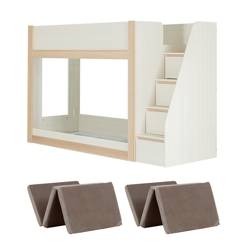 2段ベッド 二段ベッド セミシングルショート 階段 階段下収納 省スペース コンセント付き 頑丈 子供 子供用 スチールメッシュ ウレタンマットレス付き 43,194円