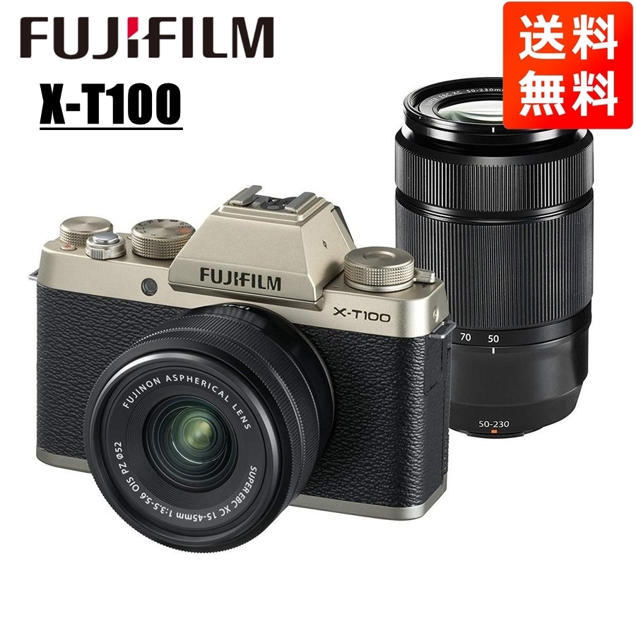 X-T100 15-45mm 50-230mm ダブルズームレンズキット ゴールド ミラーレス一眼 カメラ 中古