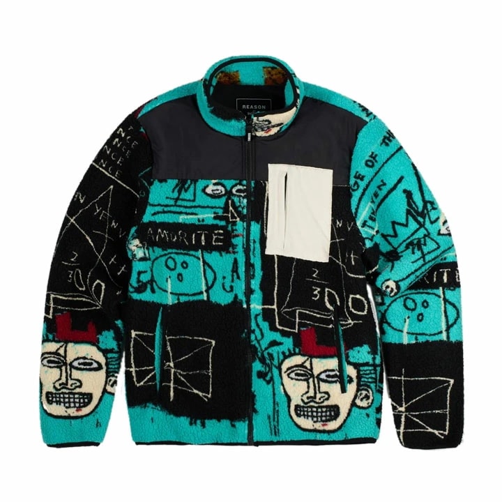 REASON × バスキア アウター 長袖 ボア フリース ブルゾン メンズ 春秋冬用 緑 大きいサイズ Basquiat 限定 コラボ 公式 リーズン 起毛