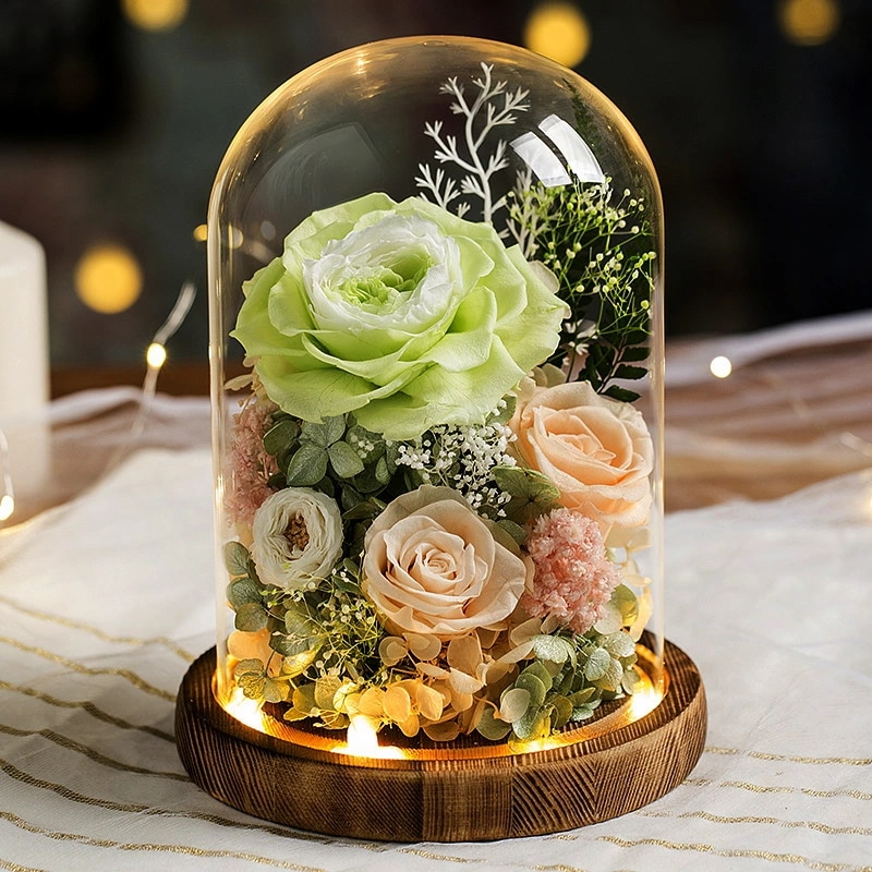 プリザード フラワー 枯れない花 お花 誕生日 花 ギフト 薔薇 ドライフラワー フラワー ギフトガラスドーム LEDライト 手作りのお花 誕生日女友達 母の日感謝お年寄りへの敬意記念日プレ
