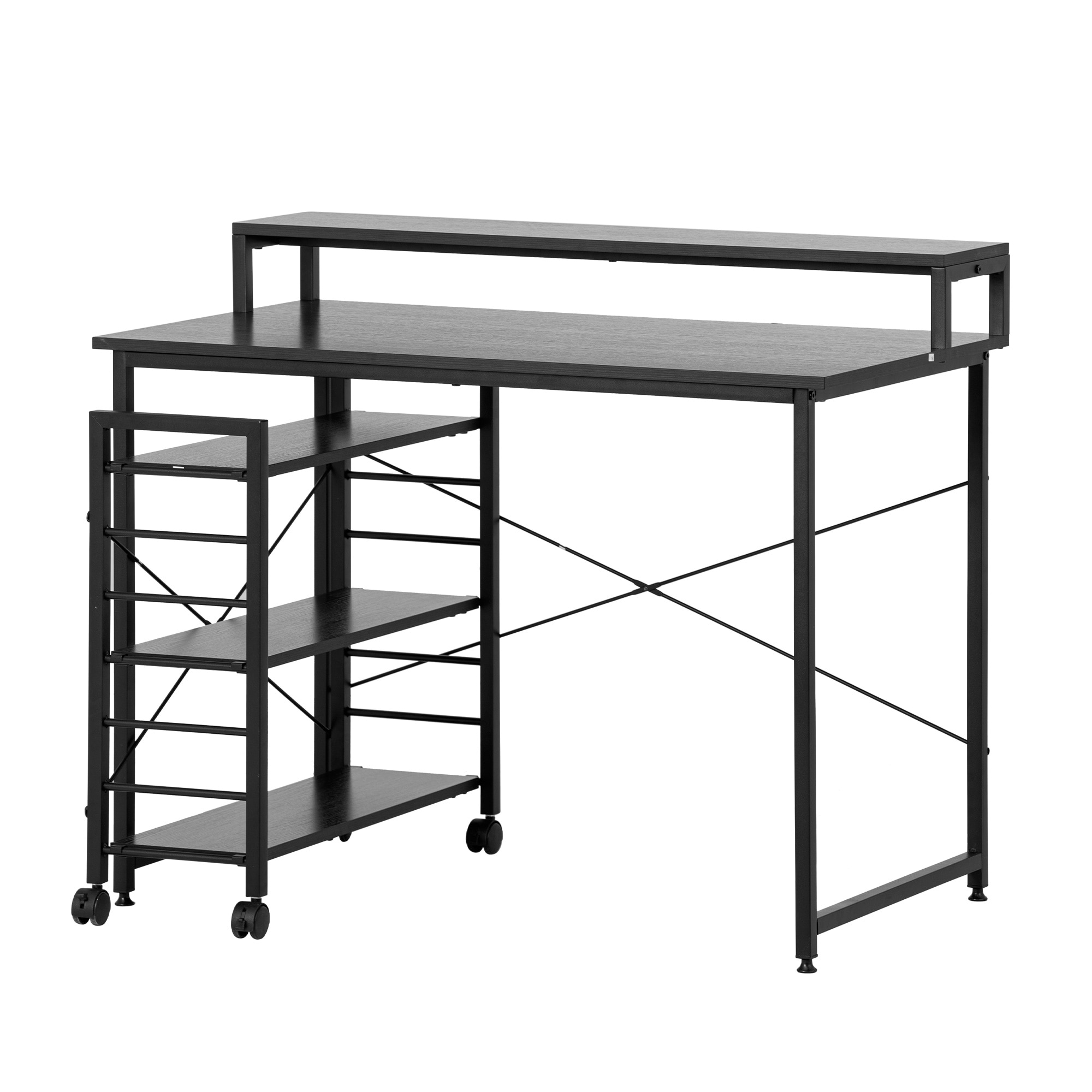 【ダークブラウン】パソコンデスク キャスター付きで移動可能ラック付き デスク ワークデスク オフィスデスク 学習デスク Dark Brown Particle BoardGGSP245