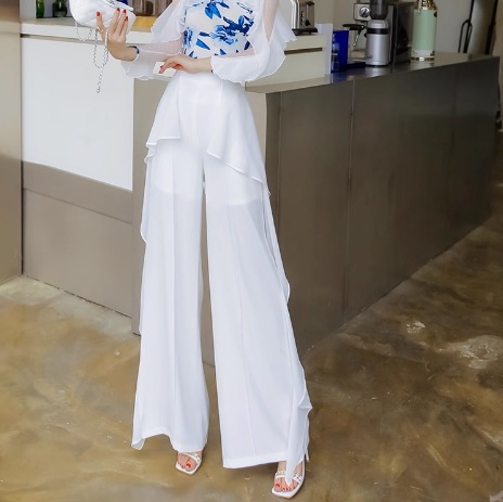 レディース パンツ ボトムス ワイドパンツ ロング ワイド フェミニン シフォン ハイウエスト ポリエステル かわいい 大人可愛い きれいめ シンプル カジュアル 上品 おしゃれ かっこいい こなれ感