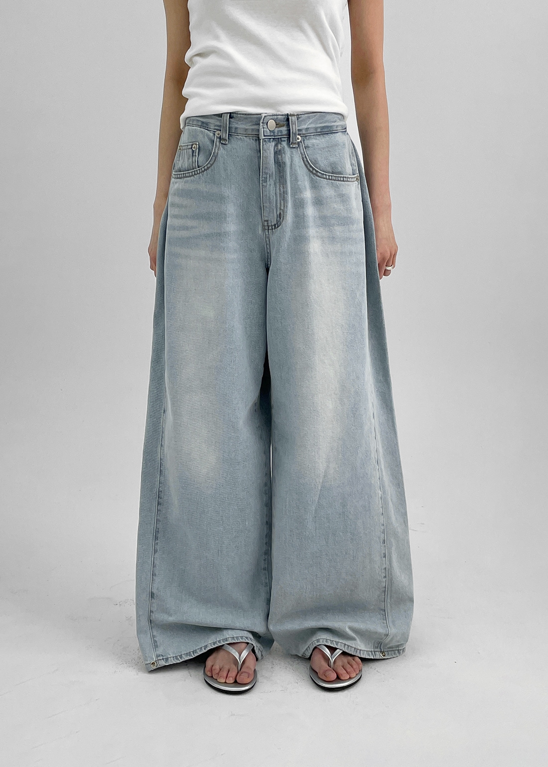 シャッキングツーウェイフォールディングワイドデニムパンツ