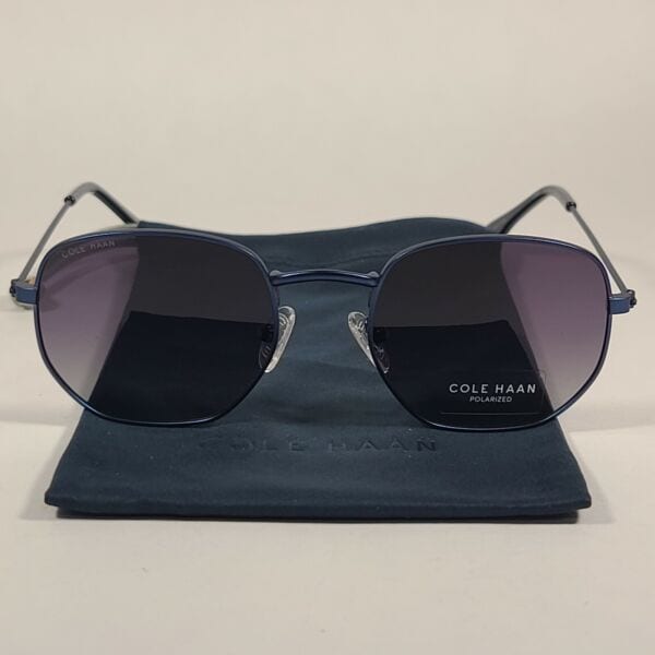 コールハーンCH8501 414 Polarized Hexagon Sunglasses Navy Blue Smoke Lens Authentic