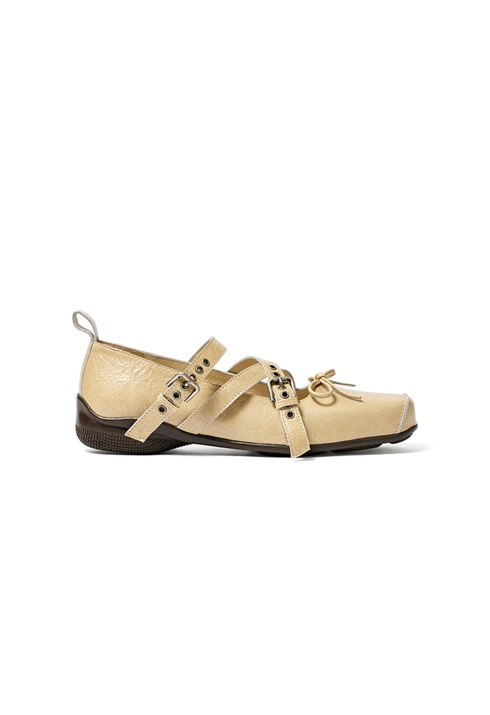 【OPEN Yy】 CROSS BUCKLE BALLET FLATS : BEIGE