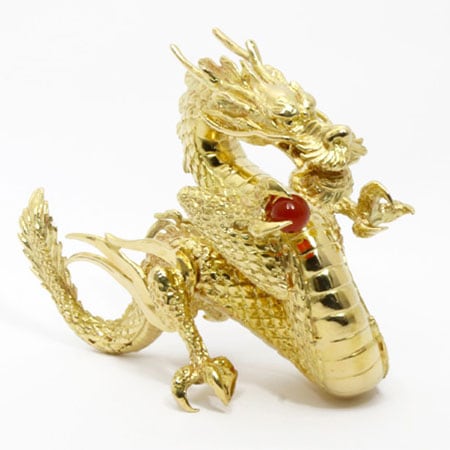 龍 竜 リュウ ドラゴン めのう 260.3g インテリア 18金 K18ゴールド 中古
