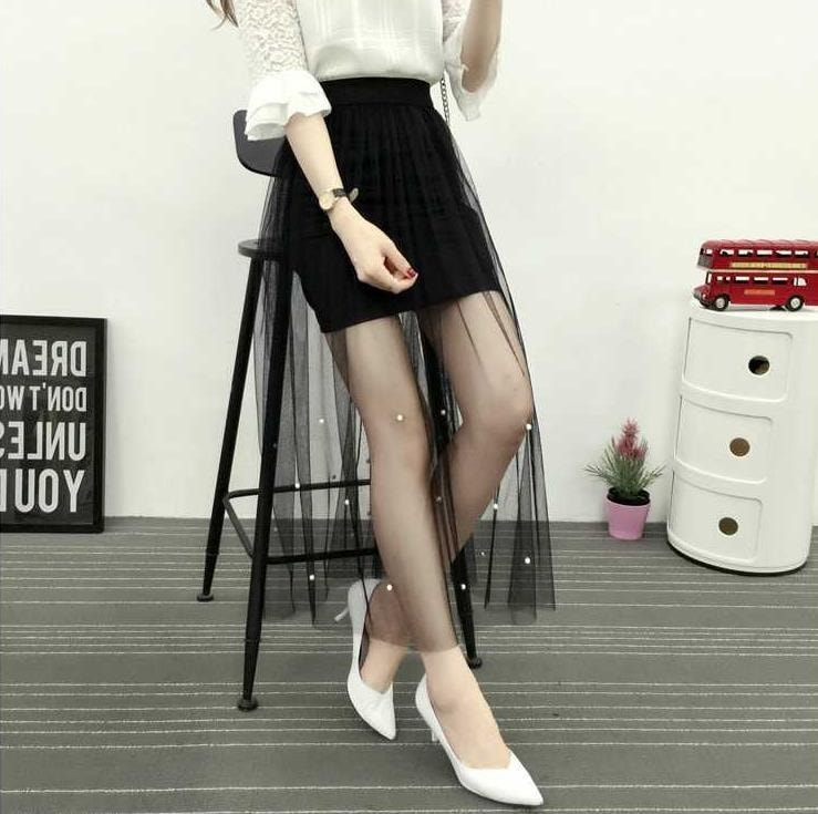 3174.ミニ丈 おしゃれなチュールスカート（ブラック）2019 春夏 ロング ミニスカ かわいい