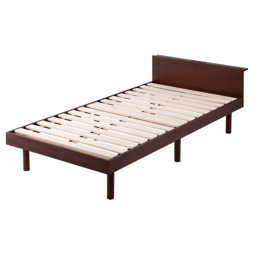 アイリスプラザ ベッド ベッドフレーム 2口コンセント・USBポート付き 棚付き 3段階 高さ調整 すのこ シングル ウォルナット