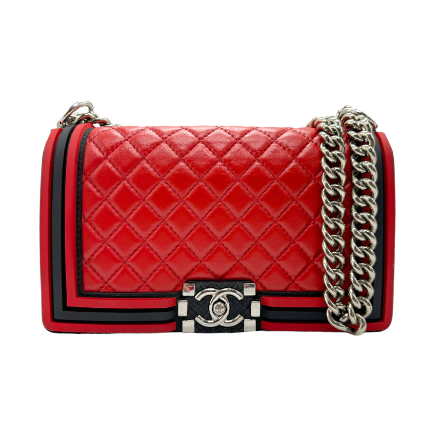 シャネル CHANEL ショルダーバッグ レザー/ラバー レッド/ブラック シルバー レディース z2414