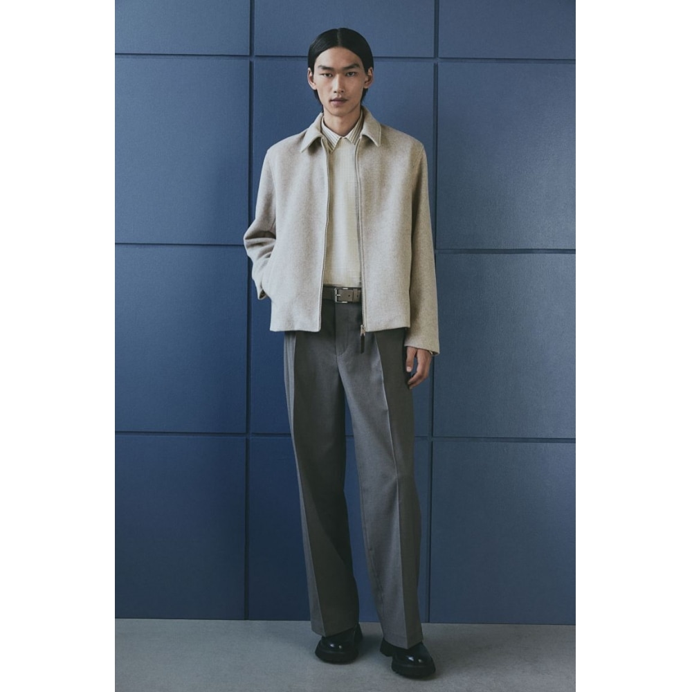 H&M ウールブレンドシャツジャケットレギュラーフィットベージュ