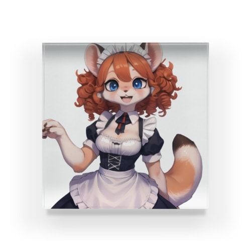 【文字入れ可能受注生産】フェレットの女の子　メイド　ケモナー アクリルブロック