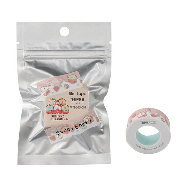 (まとめ）キングジム テプラ Liteフィルムテープ すみっコぐらし柄 15mm ストロベリー/黒文字 TPTSG15-001 1セット（5個）(×10セット)