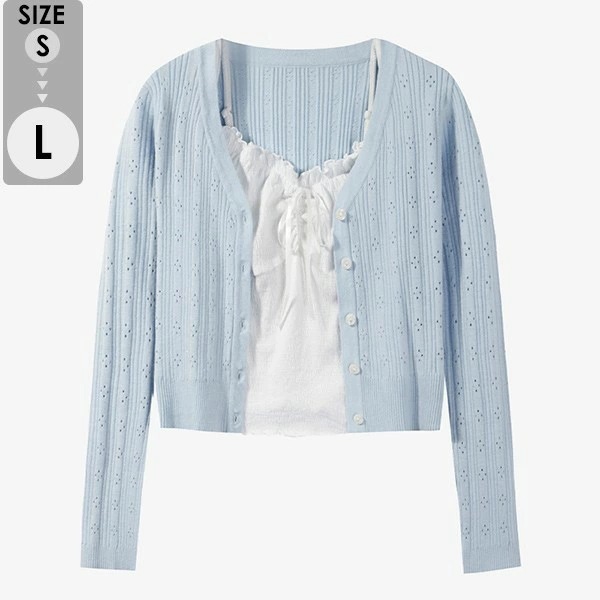 シャツ フリル カーディガン キャミソール レディース スモック 長袖 フリーサイズ 細いニットジャケット 透け感 シワ加工 体型カバートップス 春 夏 秋 日焼け止め dk005lclcz7