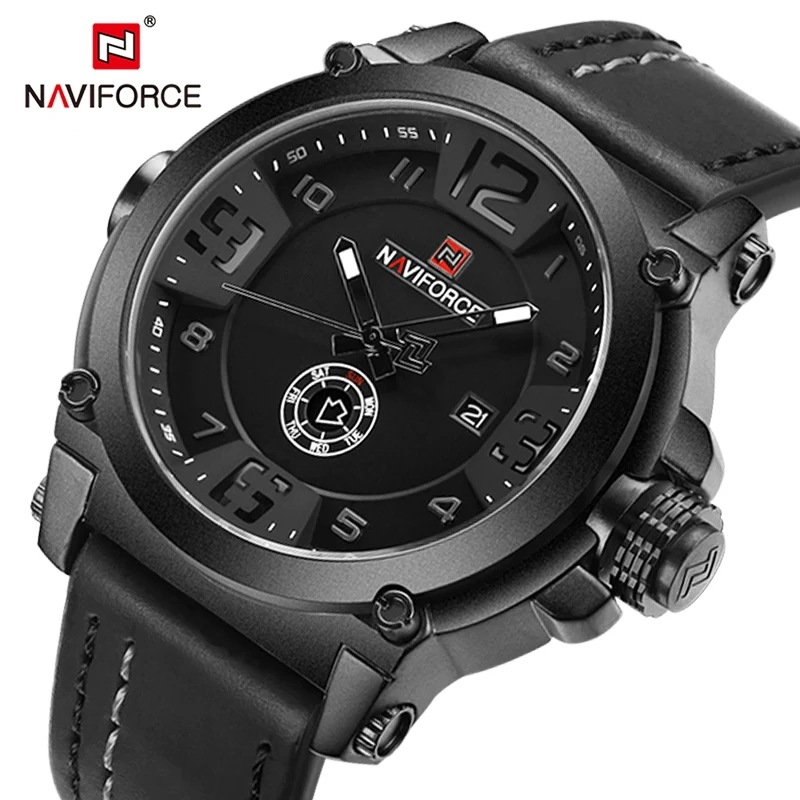 Naviforce 男性腕時計ミリタリースポーツクォーツ腕時計レザーバンド防水時計メンズ高級ファッション腕時計男女兼用腕時計