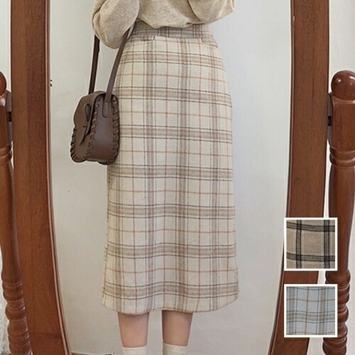 スカート ボトムス 韓国 ファッション レディース 秋 冬 カジュアル コーデ シンプル 定番 セレカジ 20代 30代 40代 2025 チェック ロング セミタイト エレガント フェミニン