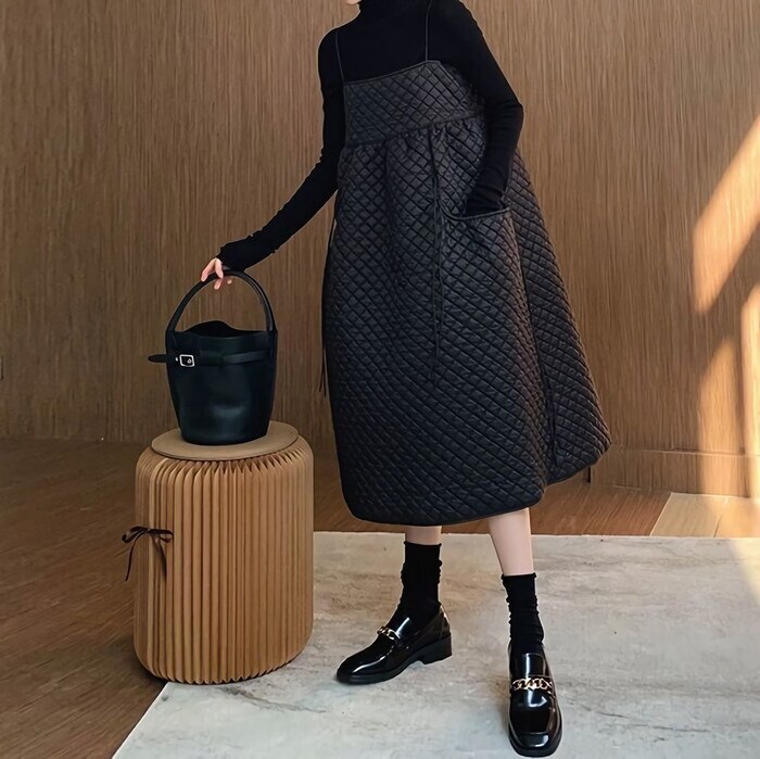 キルティング ワンピース キルティングワンピース レディース ワンピースドレス 膝下 ひざ下 ミモレ丈 キャミワンピース キャミワンピ フレア Aライン 大人 カジュアル ゆったり 7,480円