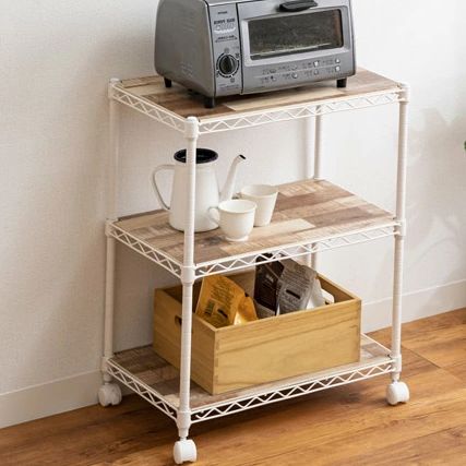 アイリスオーヤマ CMM-55073Bホワイト カラーメタルラック ウッドボード付き(ホワイト)3段 CMM55073Bホワイトその他