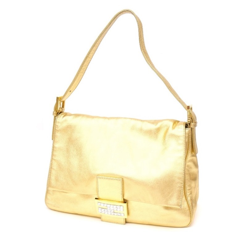フェンディ FENDI ショルダーバッグ マンマバケット ビジュー付き ゴールド 【中古】(65517)