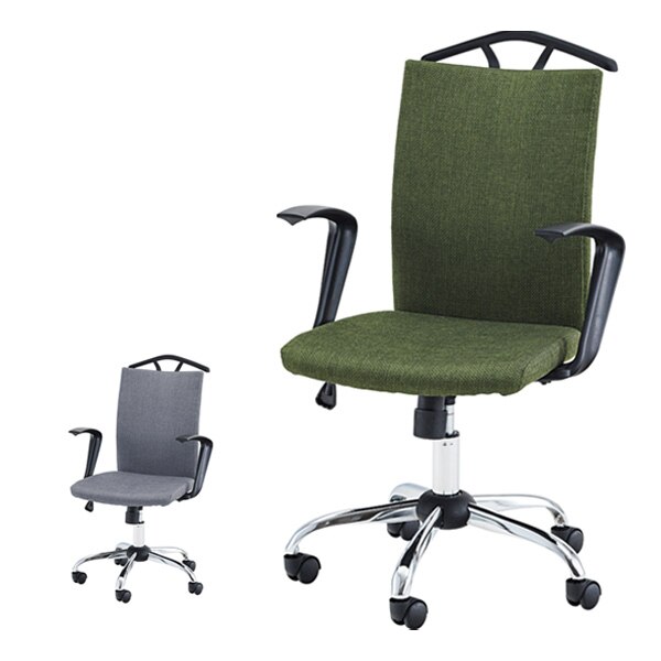 オフィスチェア 座面高43cm－51cm 高さ調整 コートハンガー付き ファブリック ひじ掛け
