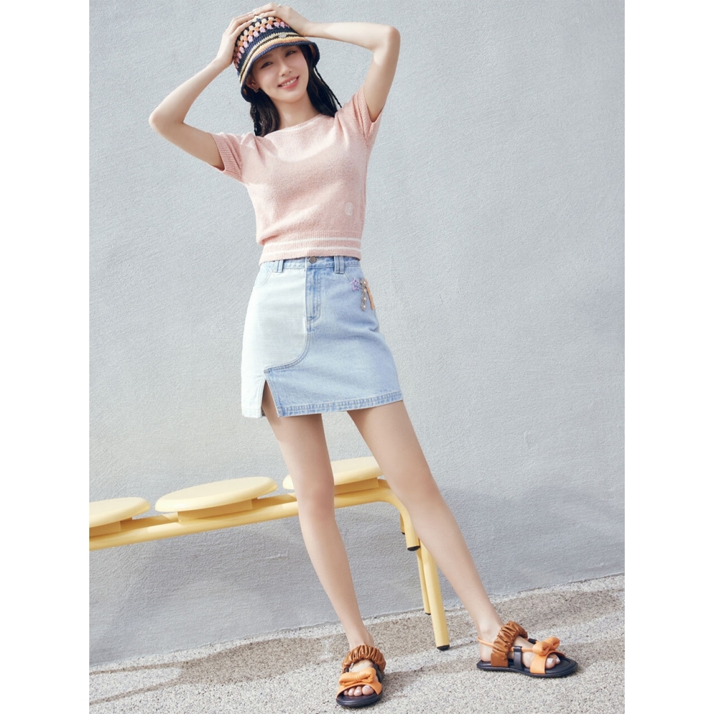 CITYBREEZE配色デニムミニスカート LIGHT BLUE