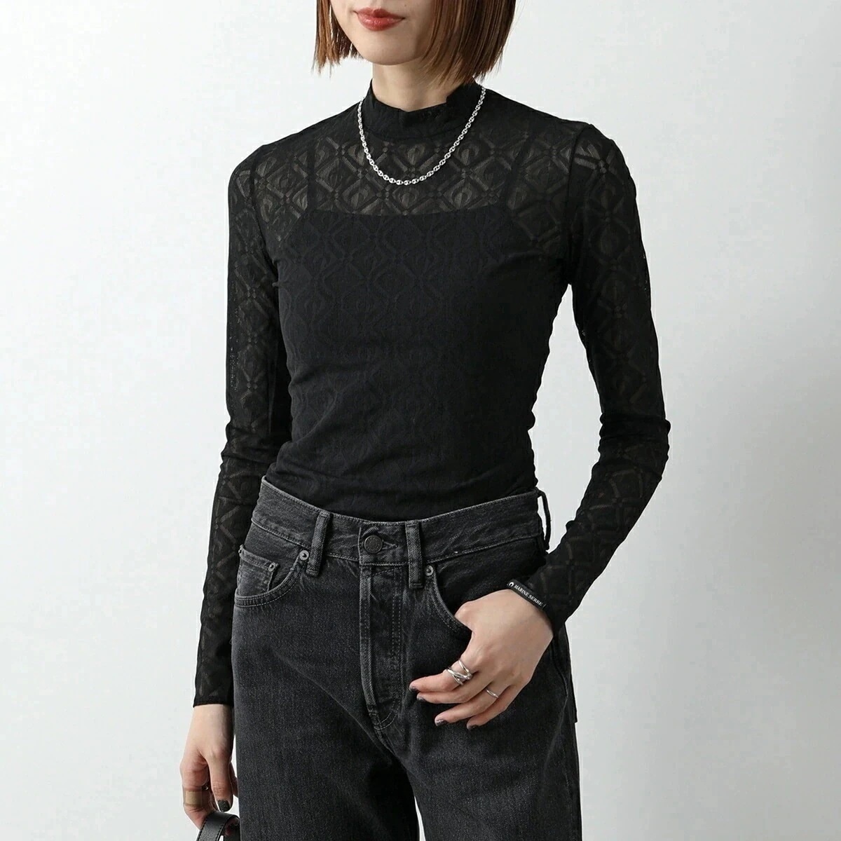 Marine Serre マリーン セル カットソー Moon Diamond Mesh Jacquard Second Skin Highneck Top W】 【mega】
