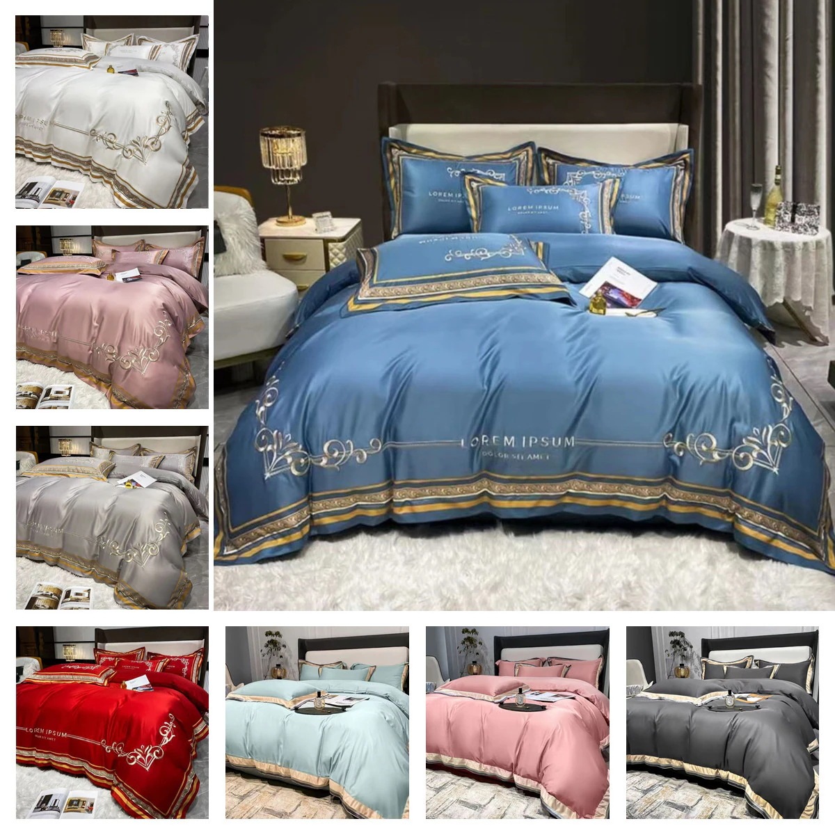 フィレンツェ ぜいたく感 刺繍 布団カバーセット 掛け布団カバー/ 韓国ファッション 敷布団カバー セット ベッドカバー 寝具セット接触冷感 模造シルク 防臭 防ダニ 枕カバー