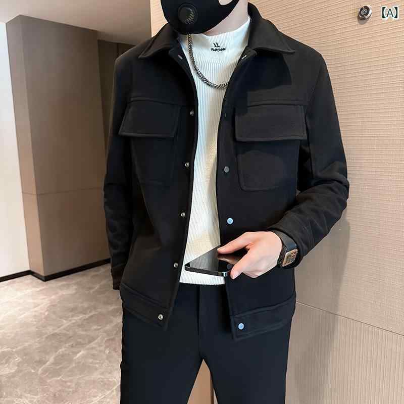 アウター メンズ カジュアル おしゃれ 秋冬 ウール ジャケット 韓国 スリム トレンディ ジャケット カジュアル ウール ジャケット