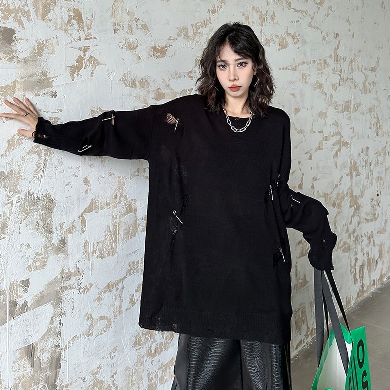 【J.Fashion】 2024秋新品 ダメージ ニット レトロ ベーシックニット おしゃれ 関連商品は店で購入可能 レディース メガ割30%までに制限