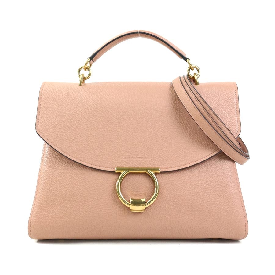 サルヴァトーレフェラガモ Salvatore Ferragamo ハンドバッグ ショルダーバッグ ガンチーニ レザー ピンクベージュ レディース r10584a