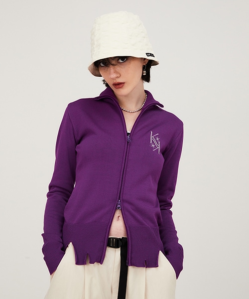 KIRSH 2-WAY ZIP UP LONG CARDIGAN PURPLE 新作