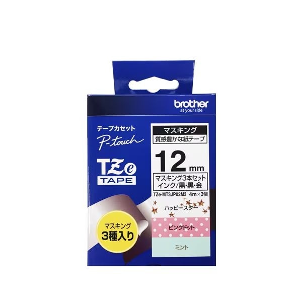 （まとめ買い）ピータッチテープ マスキングテープ 12mm パッピースター/ピンクドット/ミント 3本セット TZE-MT3JP02M3 [x3]