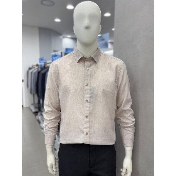 男性リネン混紡夏の長袖カジュアルシャツ紳士服ワイシャツ5色択1_JK