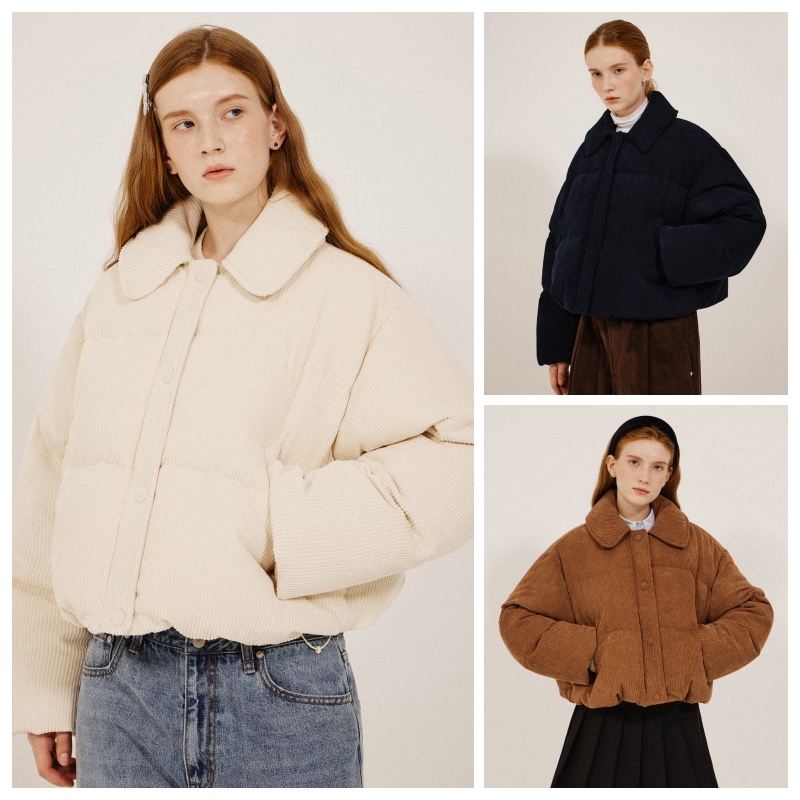 【KIIMUIR】 (WOMAN) RDS CORDUROY COLLAR BUTTON SHORT DOWN : 3COLORS