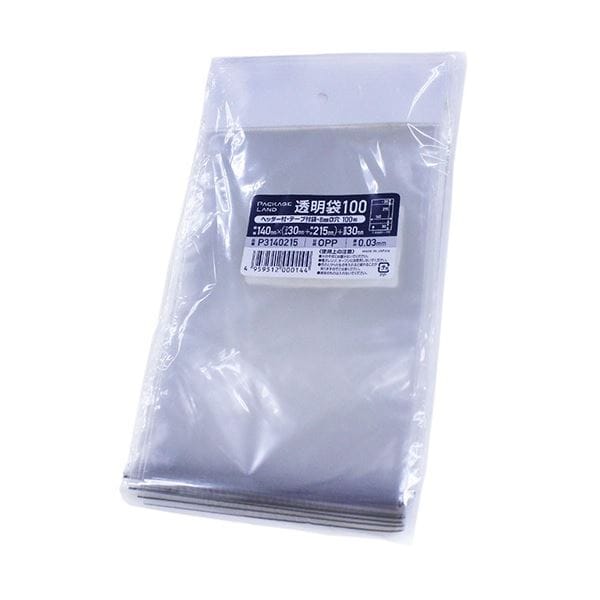 ヘッダー付OPP袋 140x（30+215）+30mm 0.03mm厚（100枚x20パック）