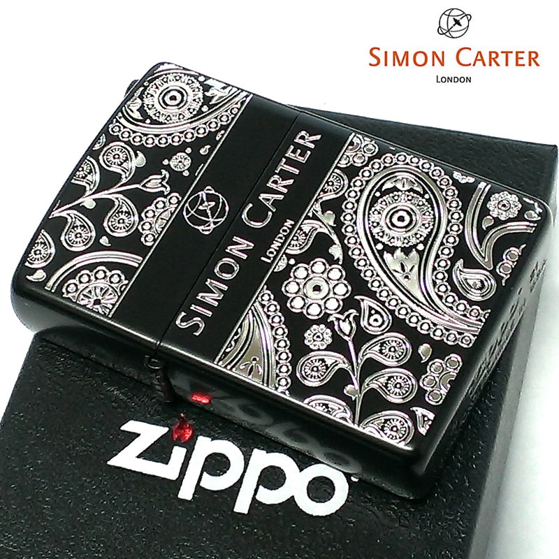 ZIPPO ライター サイモンカーター ジッポ かっこいい ペイズリ― マットブラックシルバー 艶消