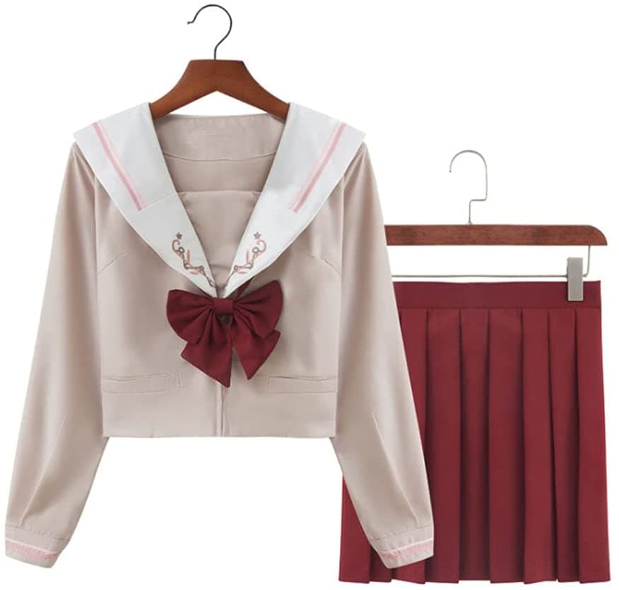 セーラー服レディース半袖可愛い ブラウン茶色コスチューム上下セット金魚結び蝶結びリボン制服学生服学