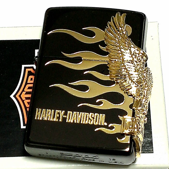 ZIPPO ハーレーダビッドソン ジッポライター ブラック＆ゴールド かっこいい ファイヤー 3面ゴールドメタル イーグル 黒金 HARLEY-DAVIDSON 日本国内限定モデル ジッポー