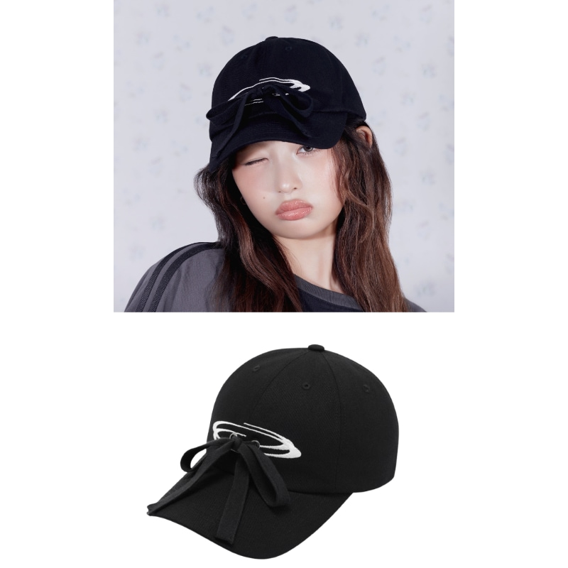 【IVE レイ着用】Ribbon Tie Down Cap - Black