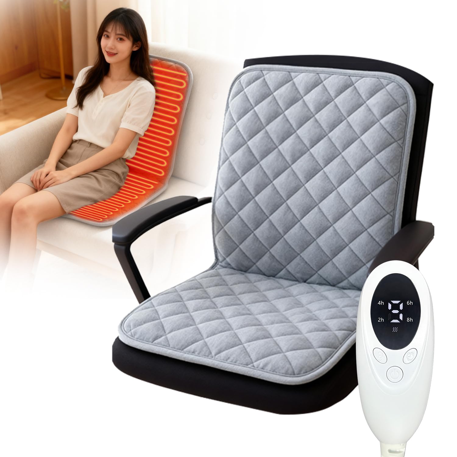 [JIEAIRUI] 電気座布団 一人用 電気ホットマット100V 45W 9段階温度＆2/4/6/8時間タイマー調整 電気クッション 椅子 ヒータークッション 過熱防止 メモリー機能付き45*90c