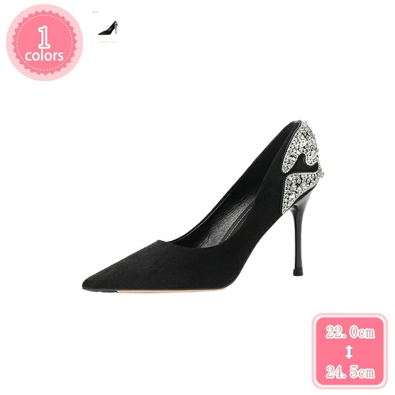 1000円OFFクーポン パンプス 痛くない 歩きやすい フォーマル ポインテッドトゥ ピンヒール レディース 黒 ラインストーン スエード オフィス ビジネス 通勤 美脚 結婚式 ハイヒール 9cm