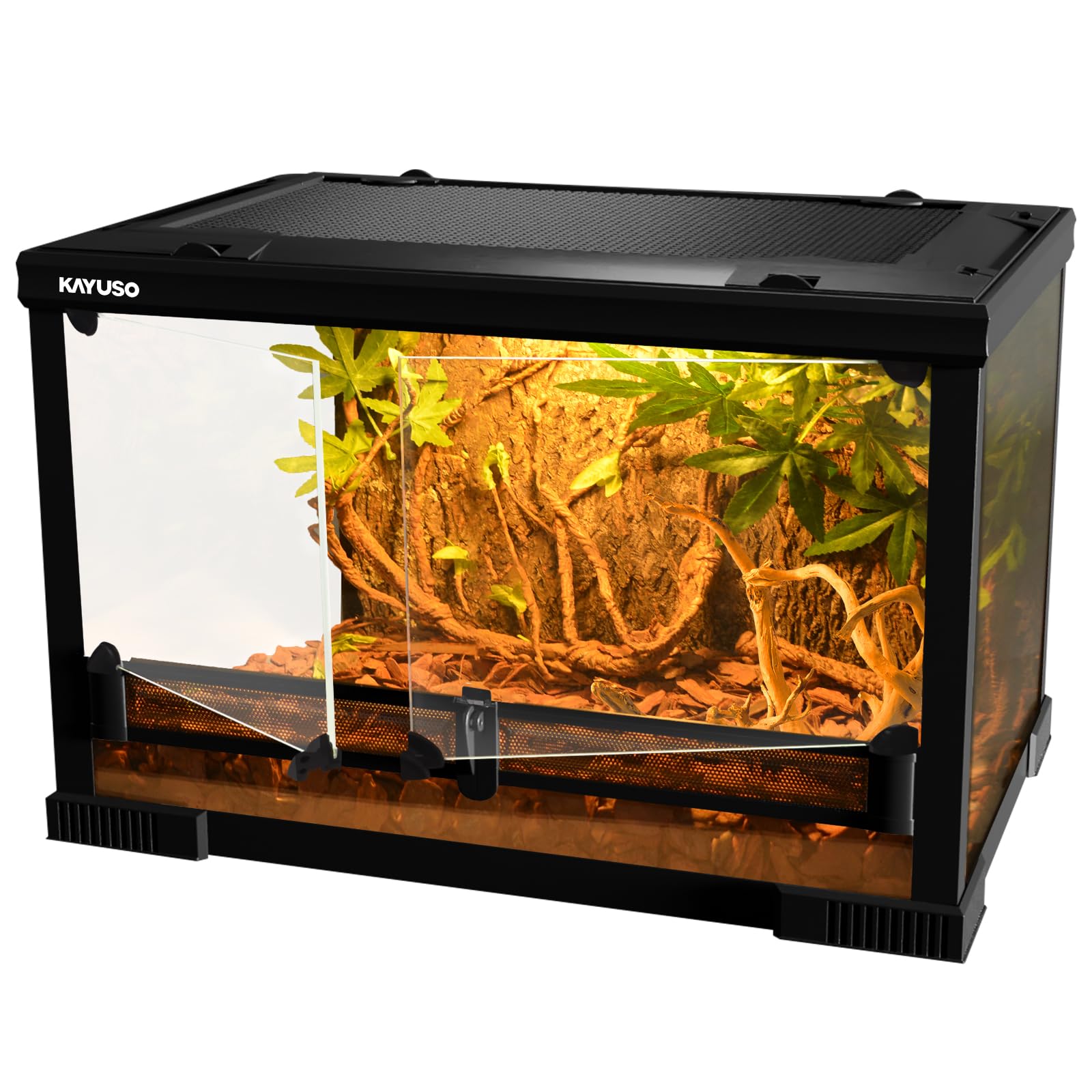 「KAYUSO」爬虫類 ケージ レオパ ケージ グラステラリウム 両開きガラスケース 組立 不要 リクガメケージ レプテリアブラック 爬虫類飼育ケージ 両生類飼育ケージ テラリウム トカゲ ヘビ ヤモ