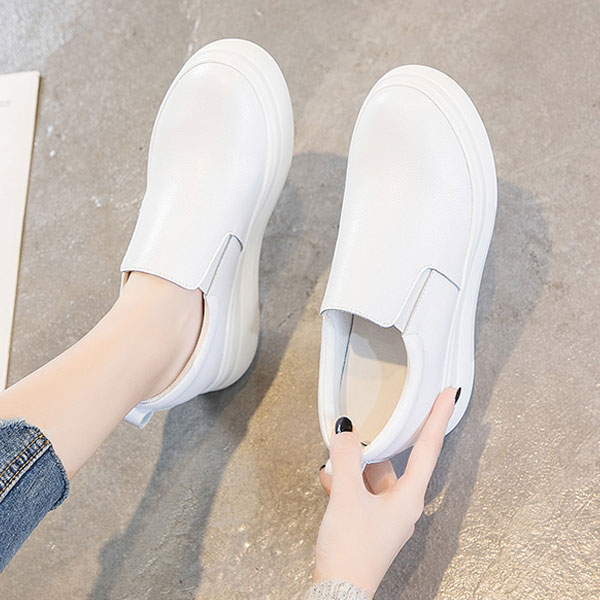 【急速出荷!】スリッポン レディース 本革 一層天然牛革 履きやすい カジュアル シンプル スタイルアップ ブラック ホワイト 6.0cmUP