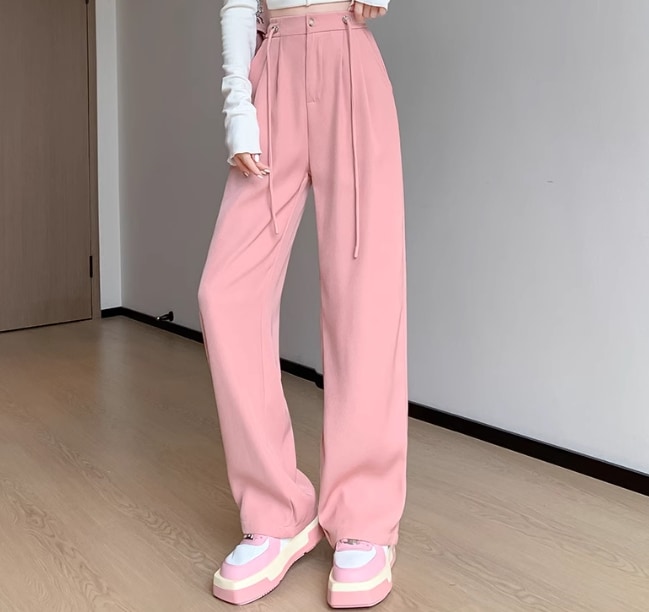 レディース パンツ ボトムス ストレートパンツ ワイドパンツ 丈長 フルレングス ワイド ストレート Iライン スマート ストリート ポケット ハイウエスト ボタン シンプル カジュアル かっこいい
