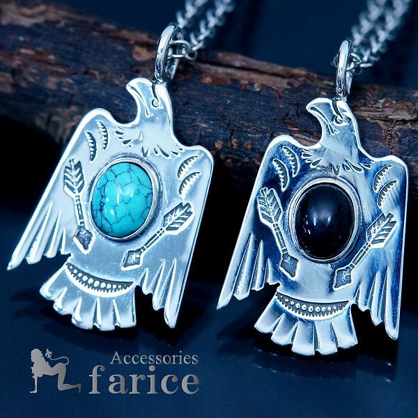 インディアンジュエリー イーグル 鷲 矢 アロー 天然石 ネイティブアメリカン メンズ シルバー925 ペンダント ネックレスターコイズorオニキス