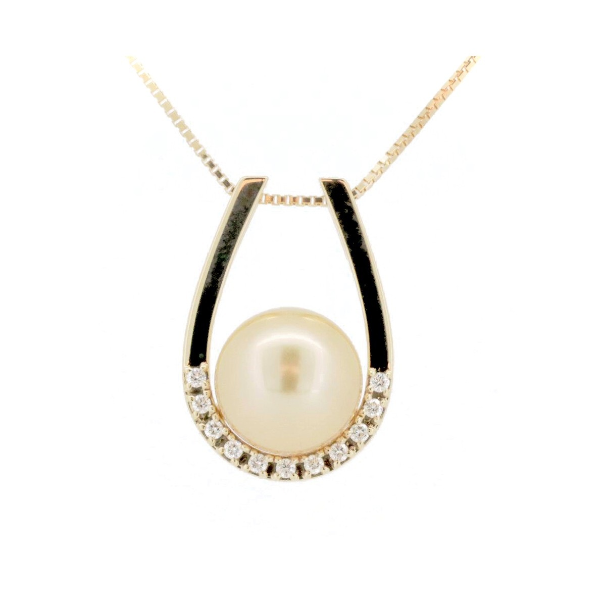 ゴールデンパール ダイヤモンド ネックレス 10.1ミリ 0.10ct K18YG(18金 イエローゴールド) 質屋出品