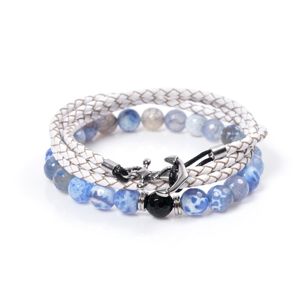 JBANS クラシックブルーウォーター 294 ジェムストーンサージカルスチールアンカー 738WT レザーブレスレットセット (C2101-SE191_WT) 5,626円