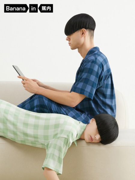 [王一博と同じスタイル] バナナシルクシルク 505Home 男女ホーム服セット春夏アイスシルクカップルパジャマ