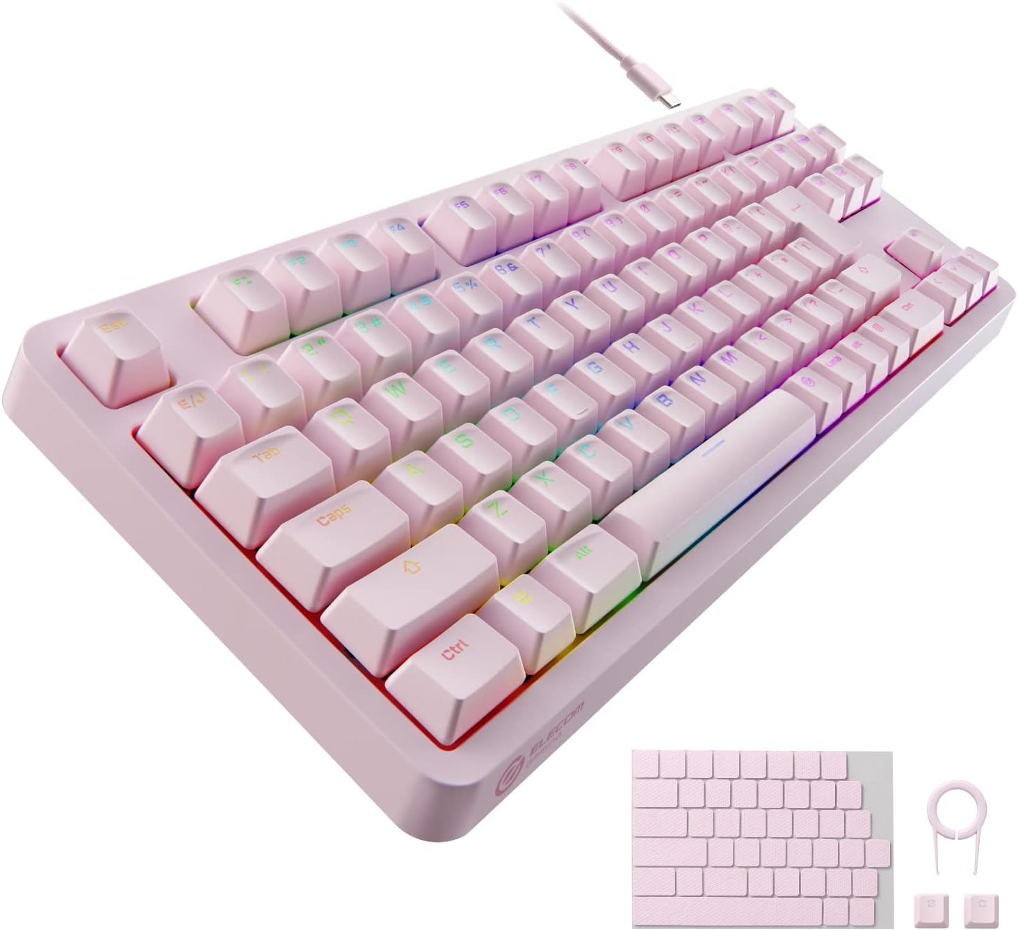 ゲーミングキーボード V-custom VK310S 有線 RGB テンキーレス メカニカル ネオクラッチキーキャップ 銀軸 スピードリニア USBポート搭載 ピンク TK-VK310SPN