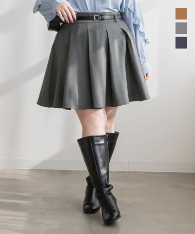 大きいサイズ レディース LL 3L 4L XL XXL XXXL CLETTEオリジナルベルト付きプリーツミニスカート